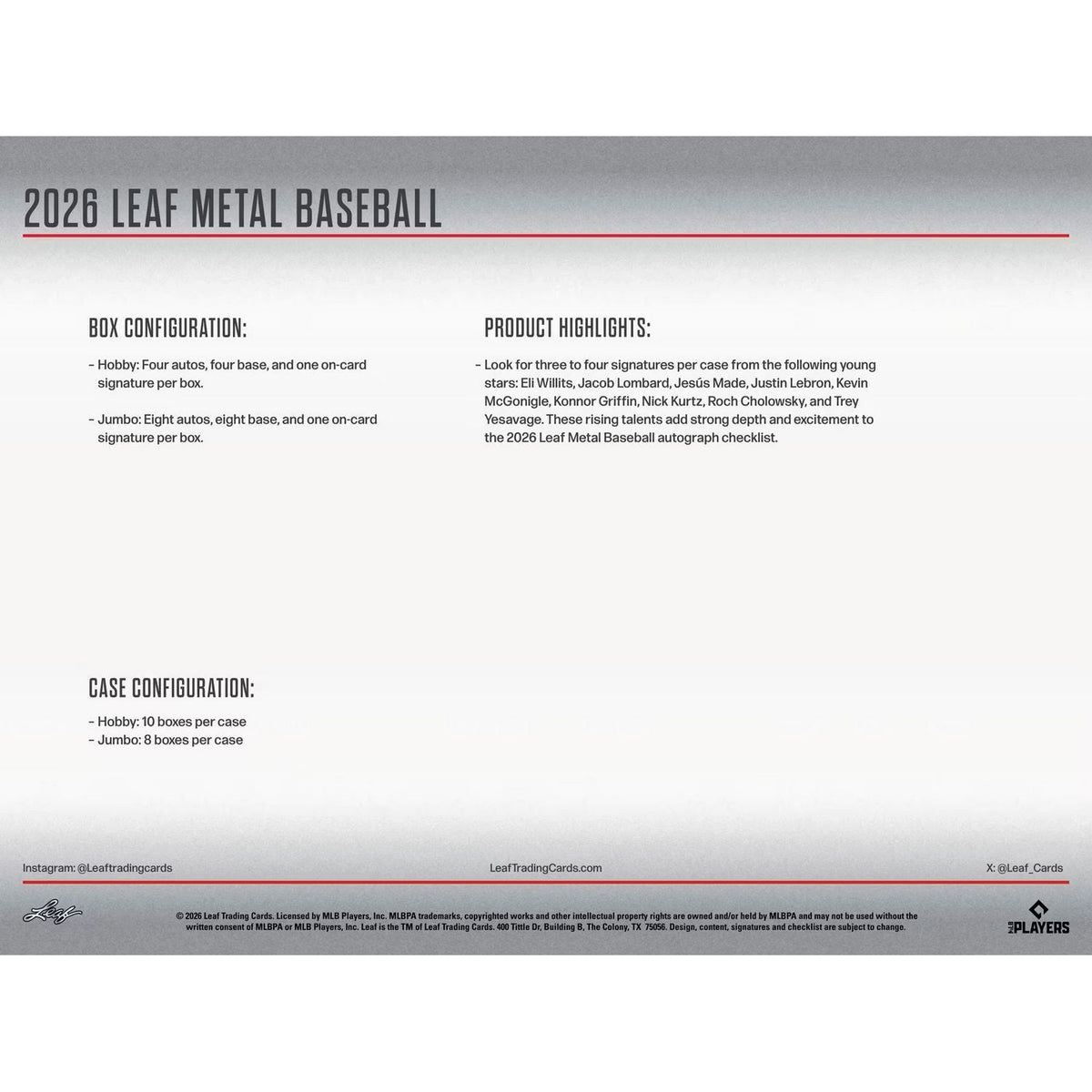 2026 Leaf Metal Baseball Jumbo Box