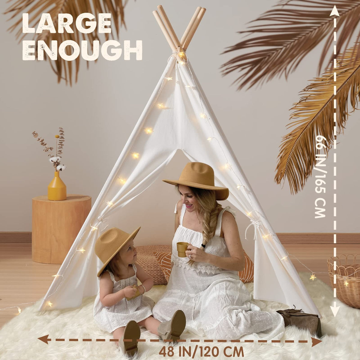 Kids Teepee Tent with Padded Mat, Fairy Lights & Carry Bag – Indoor Play Tent Ages 3+
