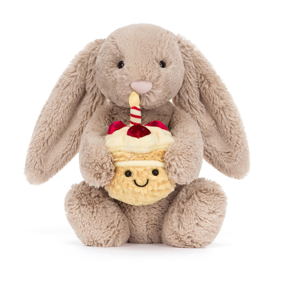 Birthday beige bunny soft toy with soft plush texture for children birthday gift and nursery decor