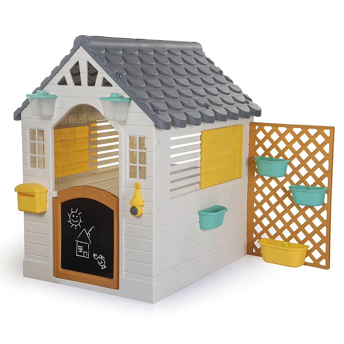 Dolu Garden Playhouse with Fence White Grey Outdoor Kids Playhouse