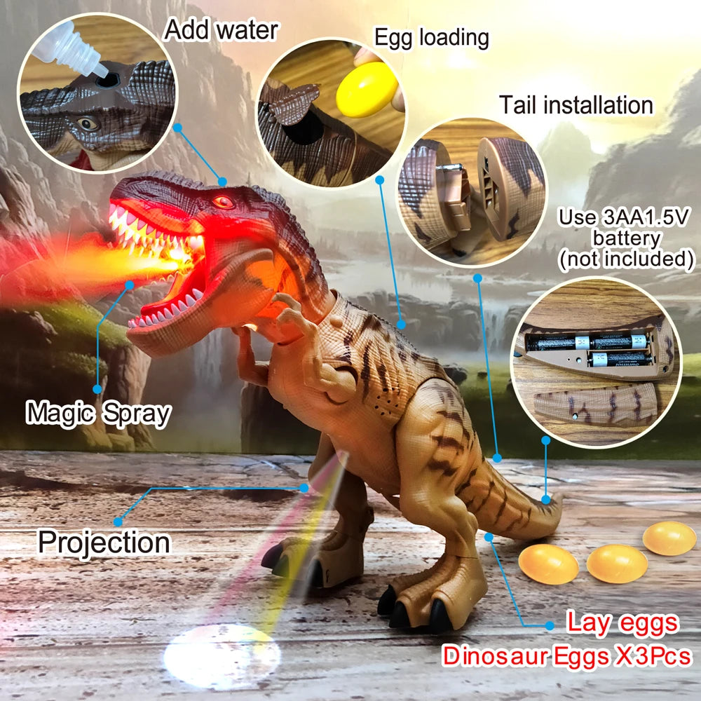 Electric Toy Large-Size Walking Spray Lay Eggs Dinosaur Robot for Kids Age 7+ with Light, Sound