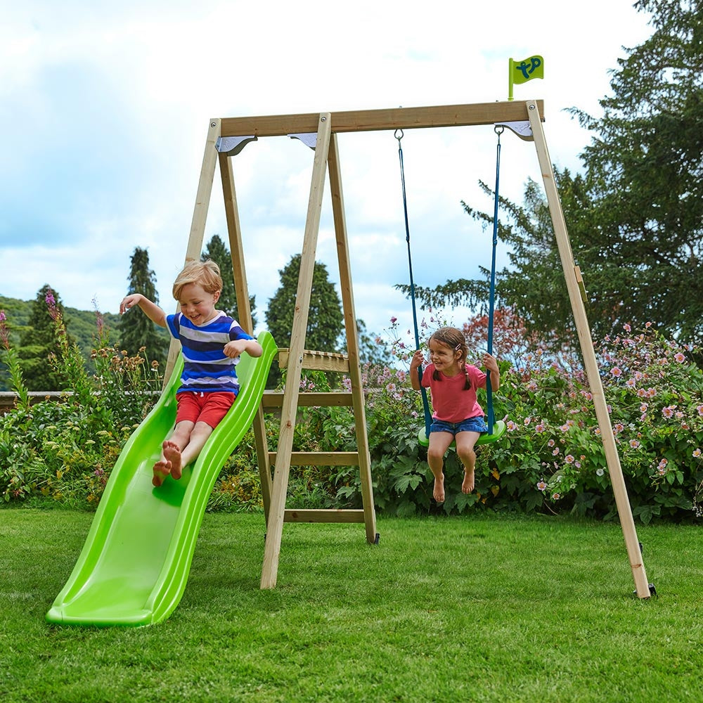 Forest Multiplay Single Wooden Swing Set and Slide