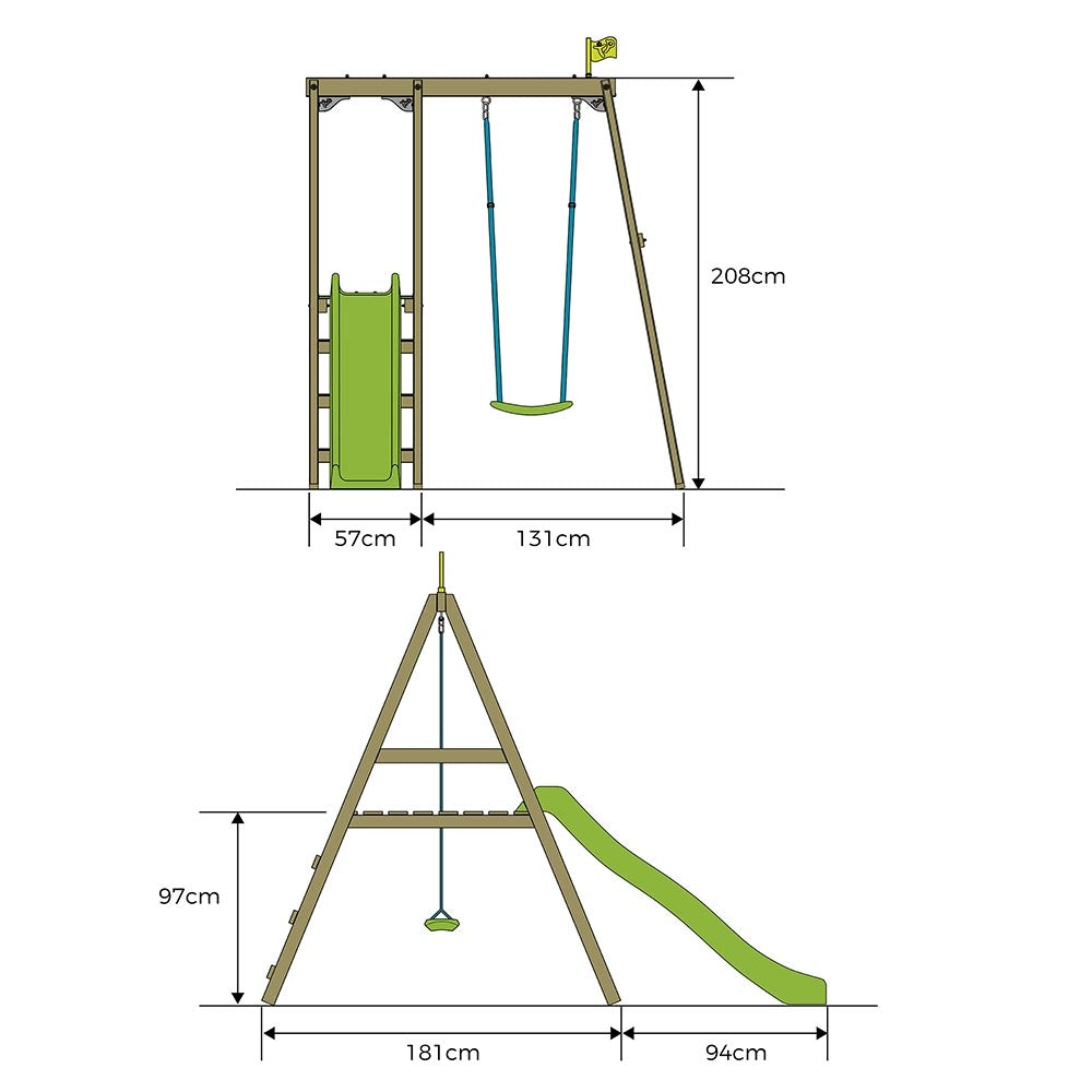 Forest Multiplay Single Wooden Swing Set and Slide