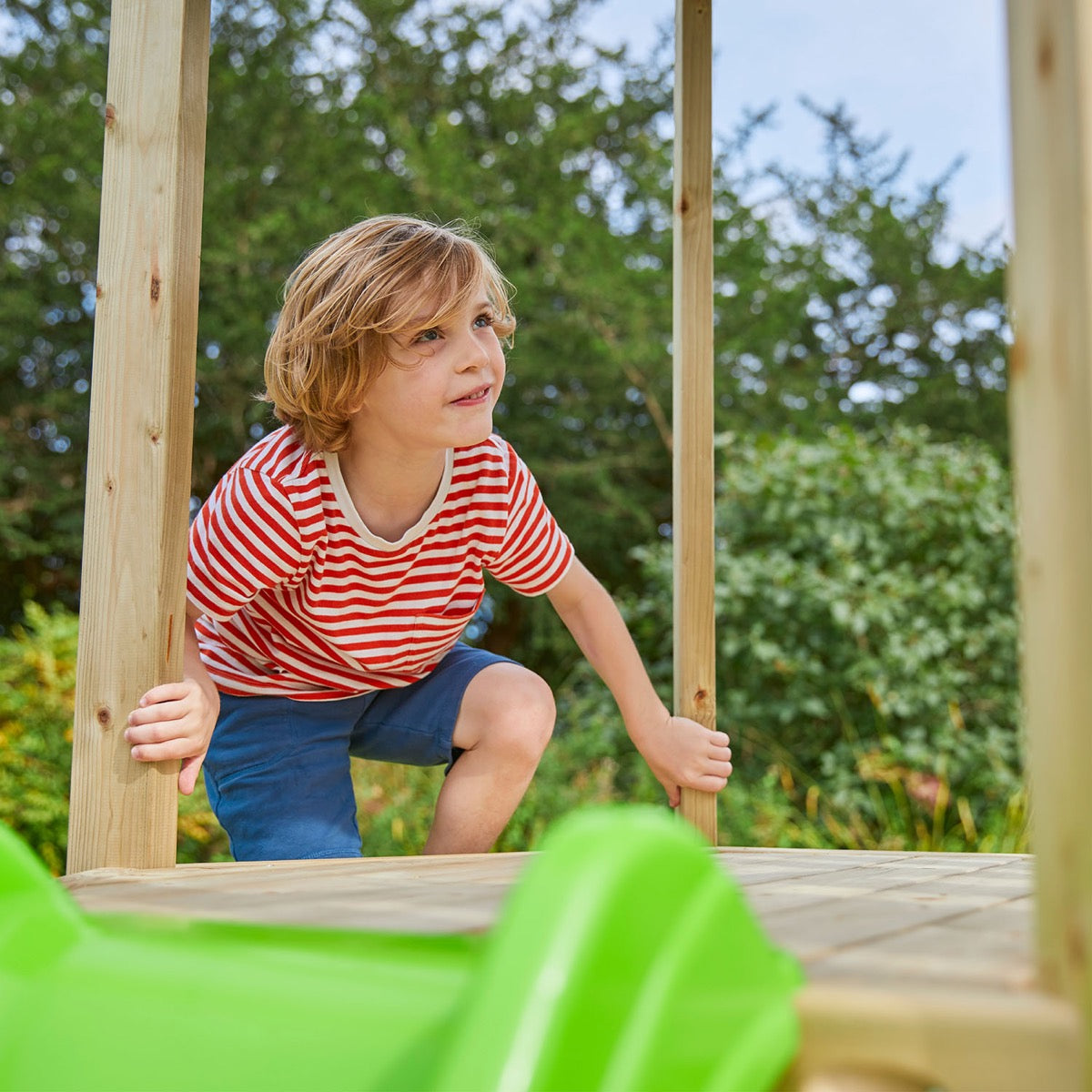 tp Castlewood Warwick Wooden Climbing Frame with Crazywavy Slide