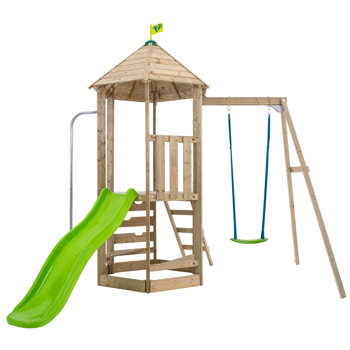 tp Castlewood Ludlow Wooden Climbing Frame with Single Swing Arm and Slide