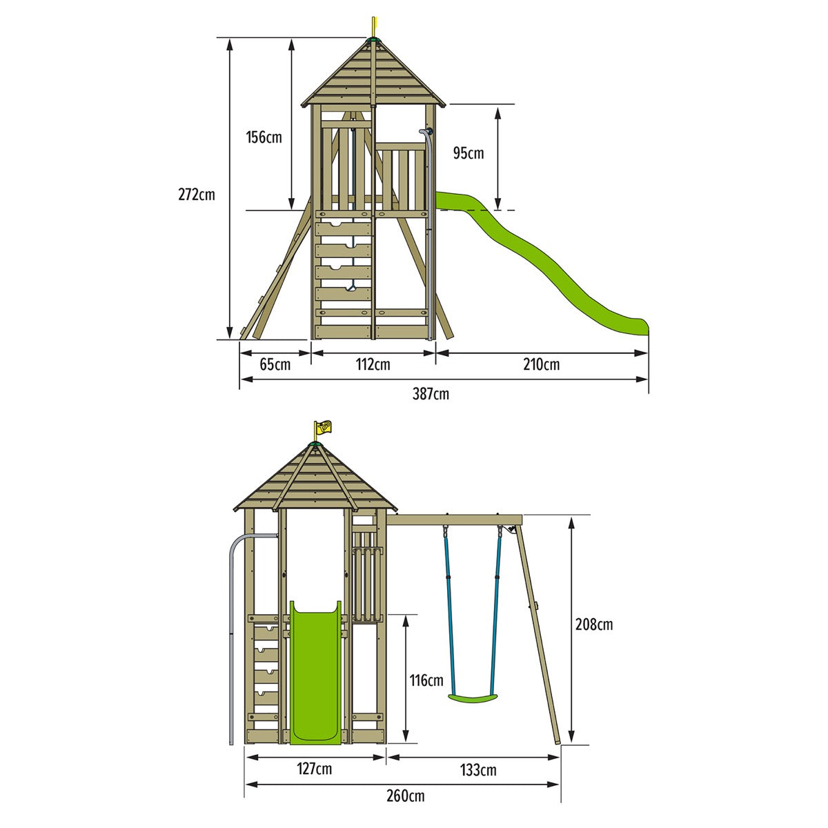 TP Castlewood Sherborne Wooden Climbing Frame with Single Swing Arm & Slide