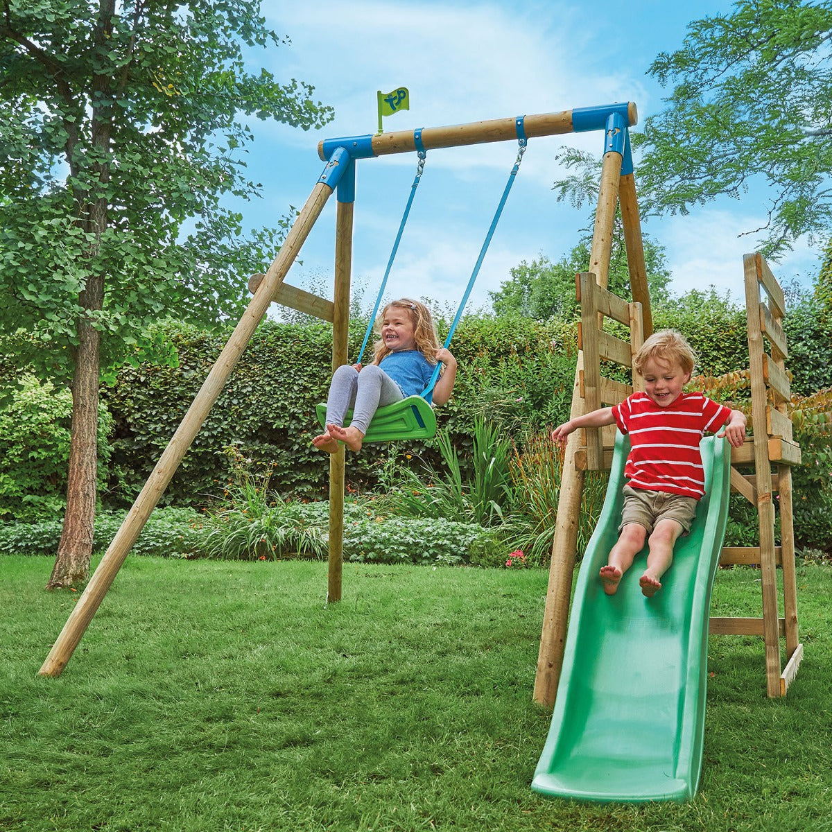 TP Robin Wooden Compact Swing and 6ft Slide Set