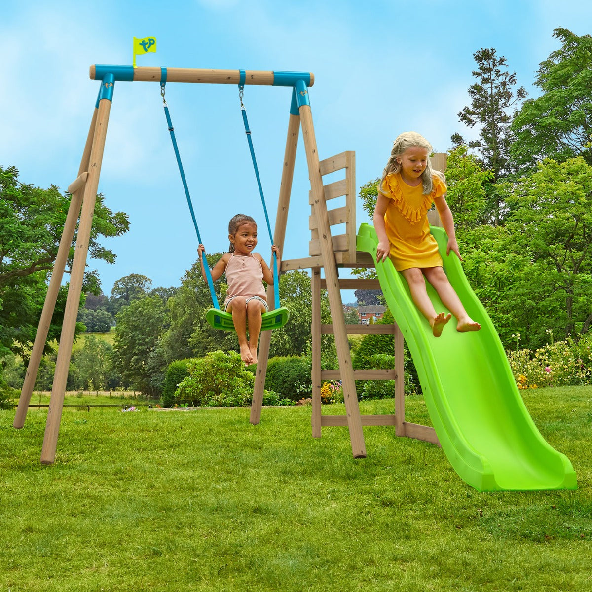 TP Merlin Wooden Compact Swing and 8ft Slide Set